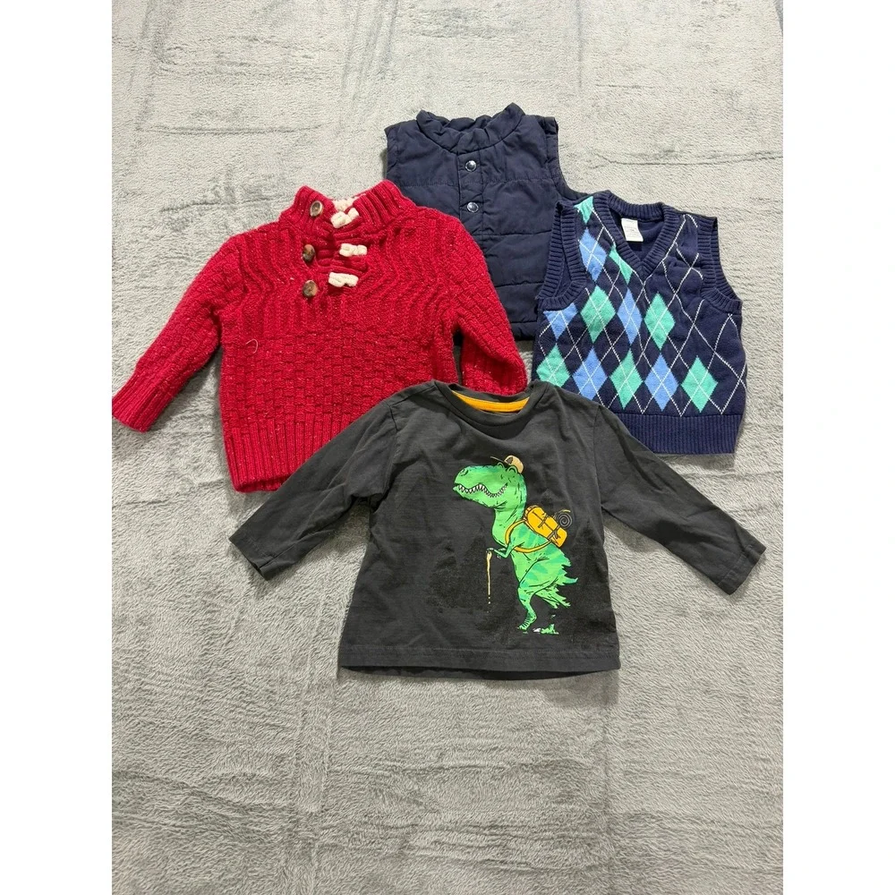 Baby Boy 12M‎ Bundle Cat & Jack Red Sweater George Argyle Vest Puffer Dinosaur